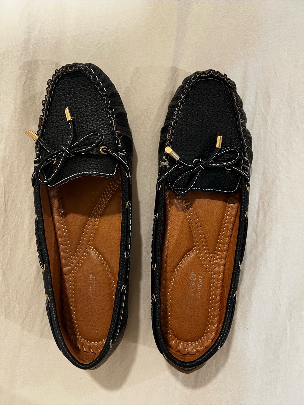 Women’s Black Casual Moccasin Loafers with Bow Detail